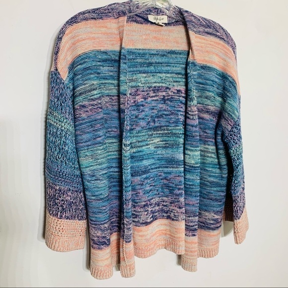 Style & Co Marled Knit crochet pastel spring open front cardigan sweater xs - Picture 3 of 7